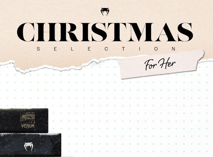 A collection of gold and black gifts for women in combat sports, boxing gloves, jump rope, activewear