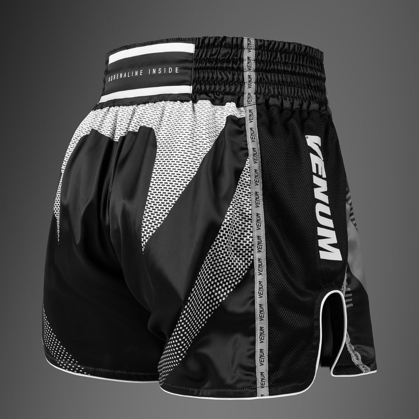 Venum Adrenaline Muay Thai Shorts - Black/Silver Grey  product-type_Muay Thai Shorts Venum