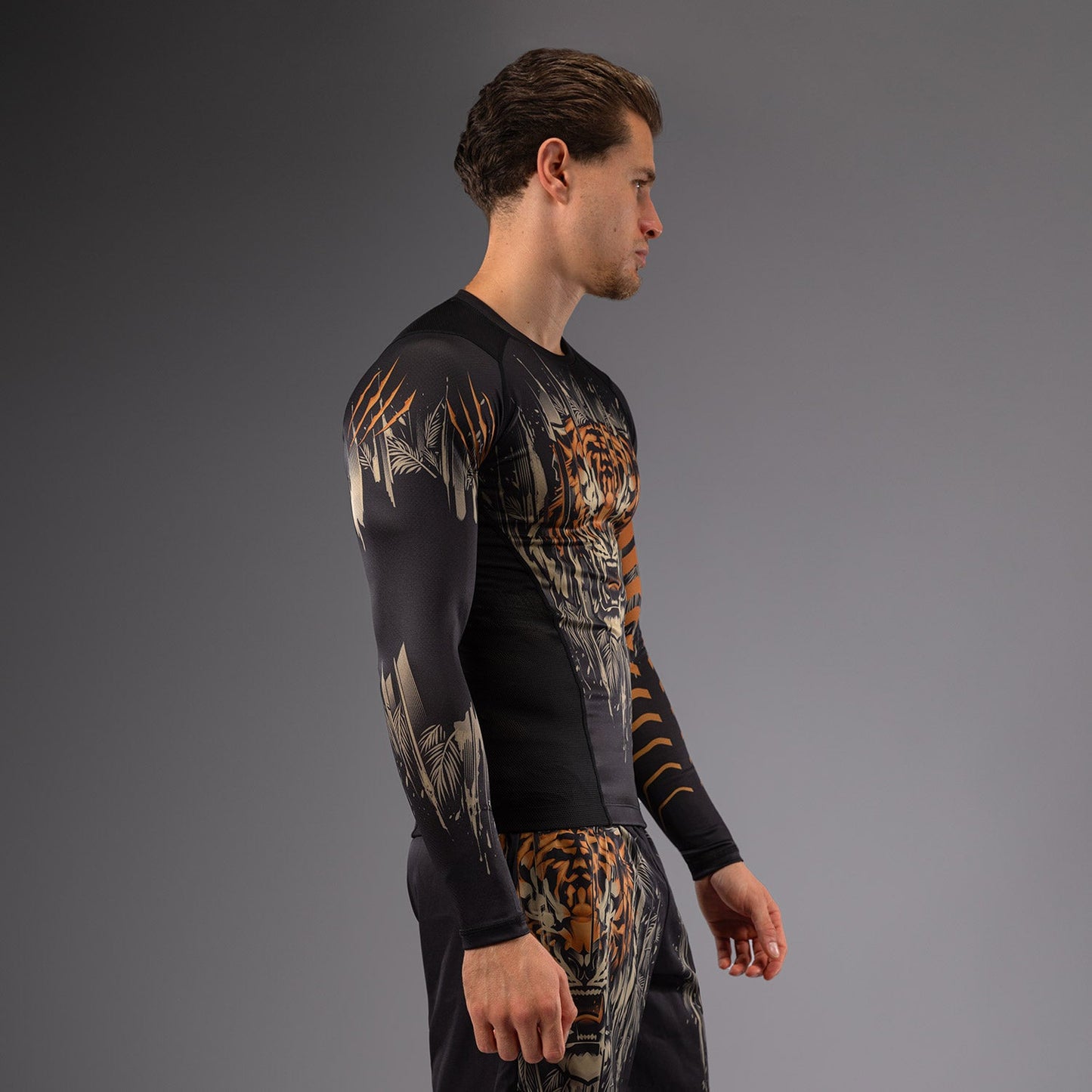 Venum Tiger Men's Long Sleeve Rashguard - Black/Neon Orange