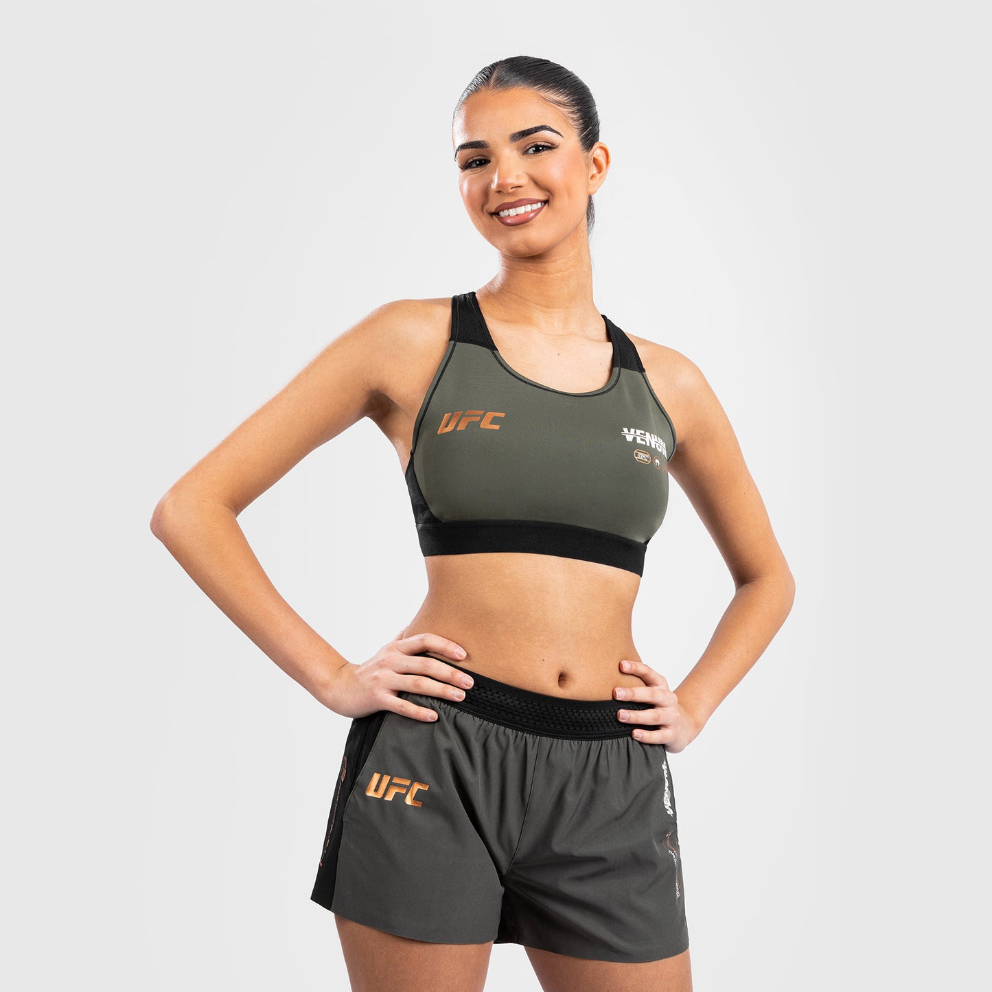 UFC Adrenaline by Venum Fight Week Women’s Sports Bra - Khaki/Bronze