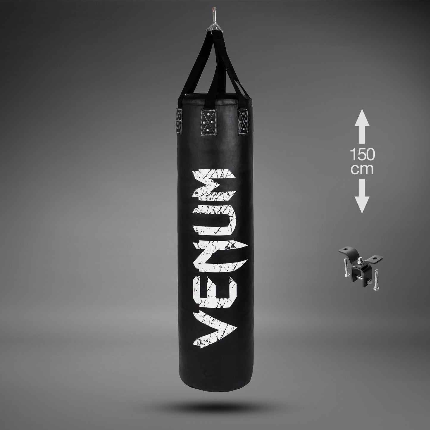 Venum Challenger Heavy bag + Ceiling Hook - Black/White - Filled - 150cm