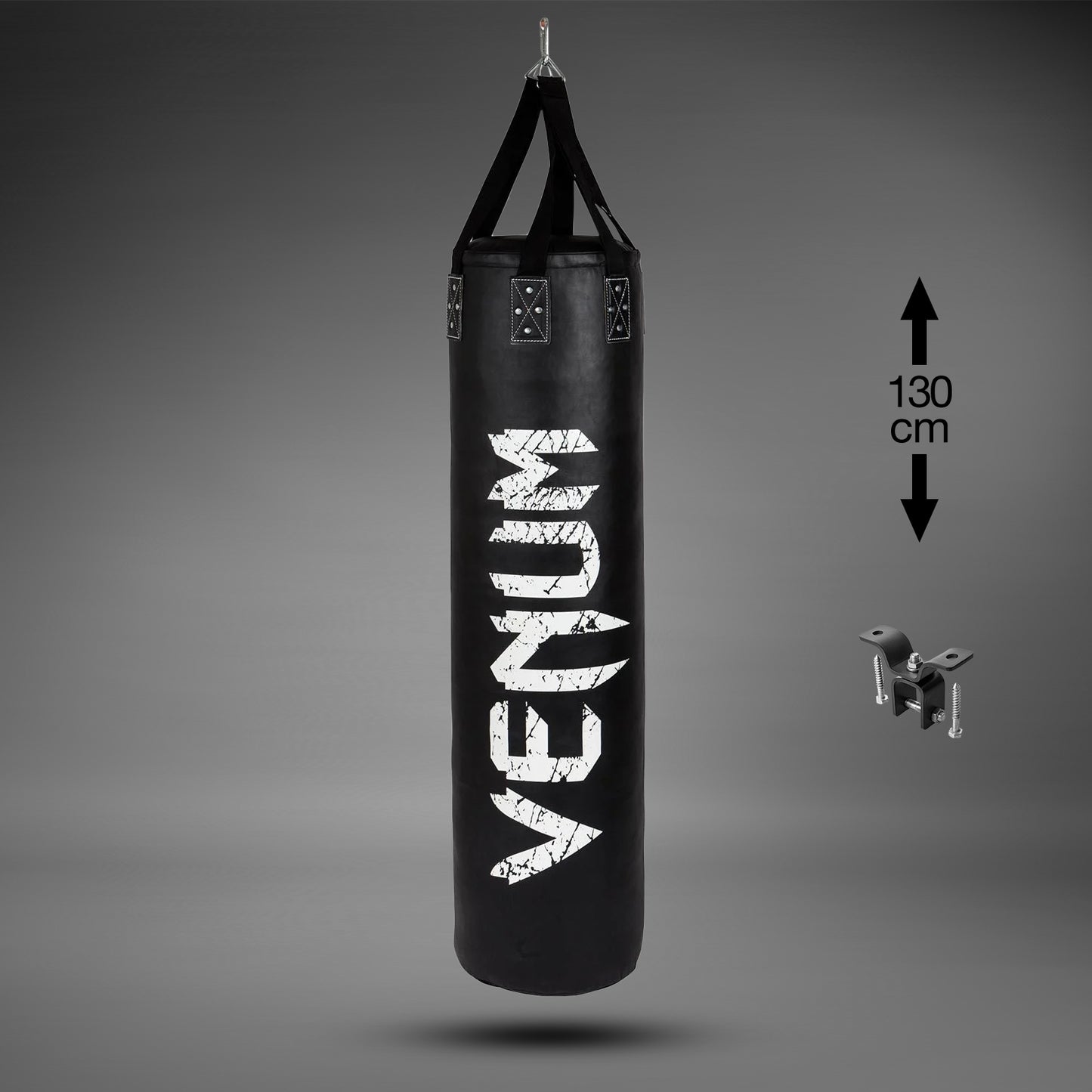 Venum Challenger Heavy bag + Ceiling Hook - Black/White - Filled - 130cm