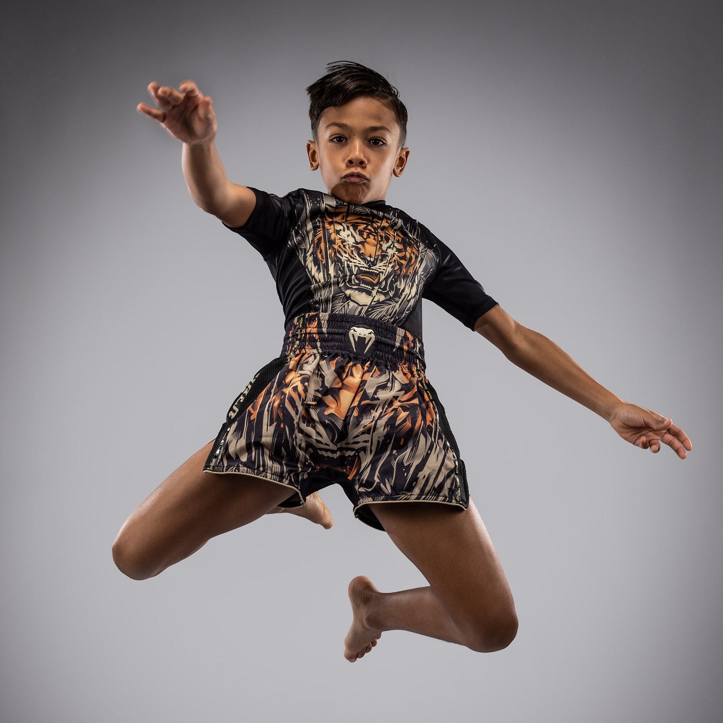 Venum Tiger Kids Muay Thai Shorts - Black/Neon Orange