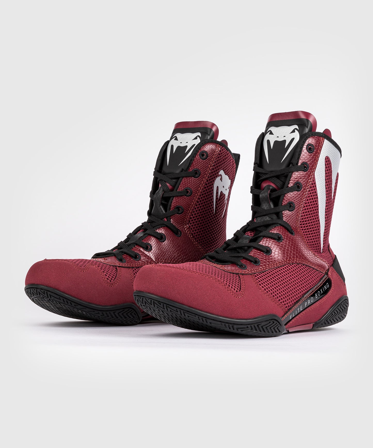 Venum Elite Boxing Shoes - Burgundy / Silver