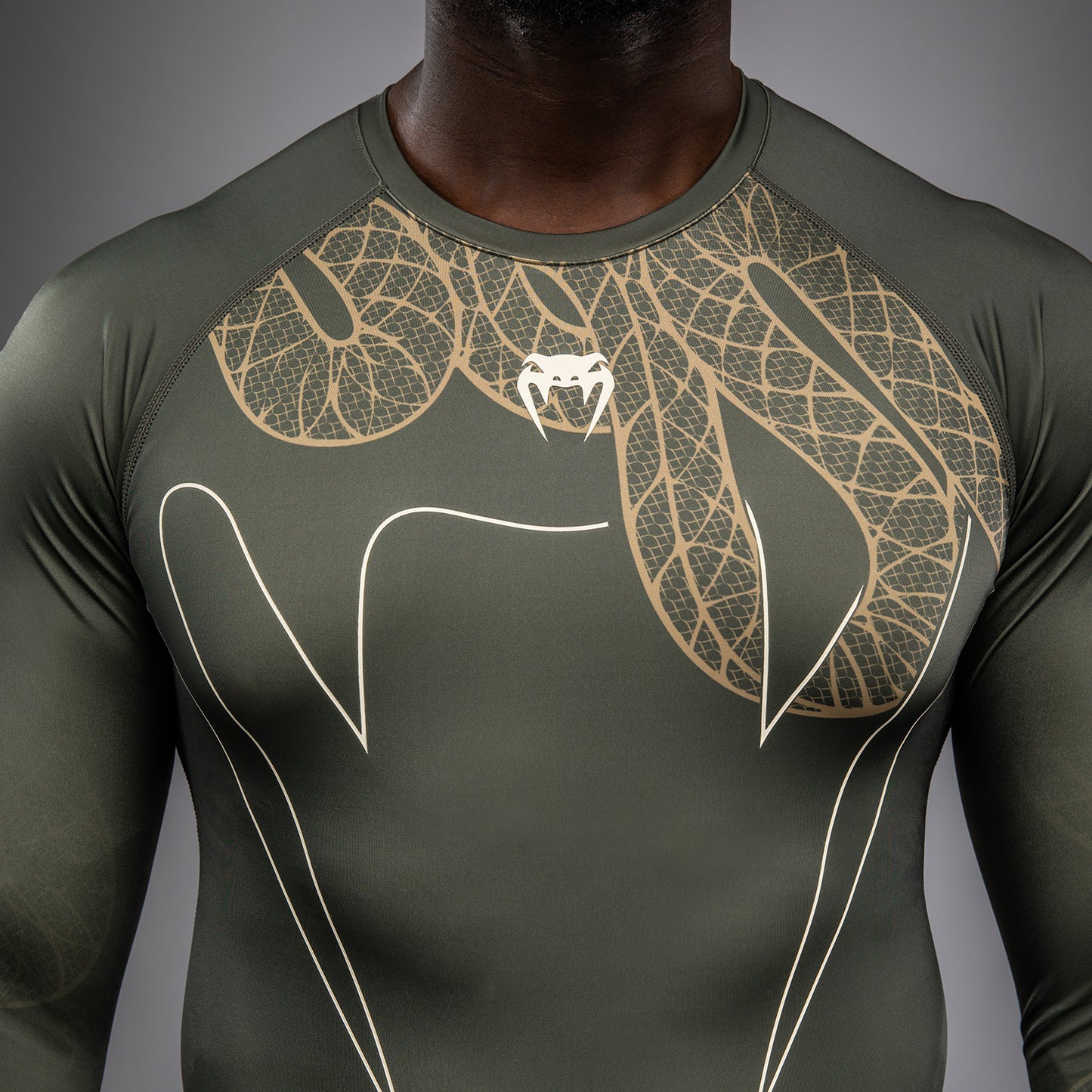 Venum Serpenti Long Sleeve Rashguard - Khaki/Bronze/Ivory