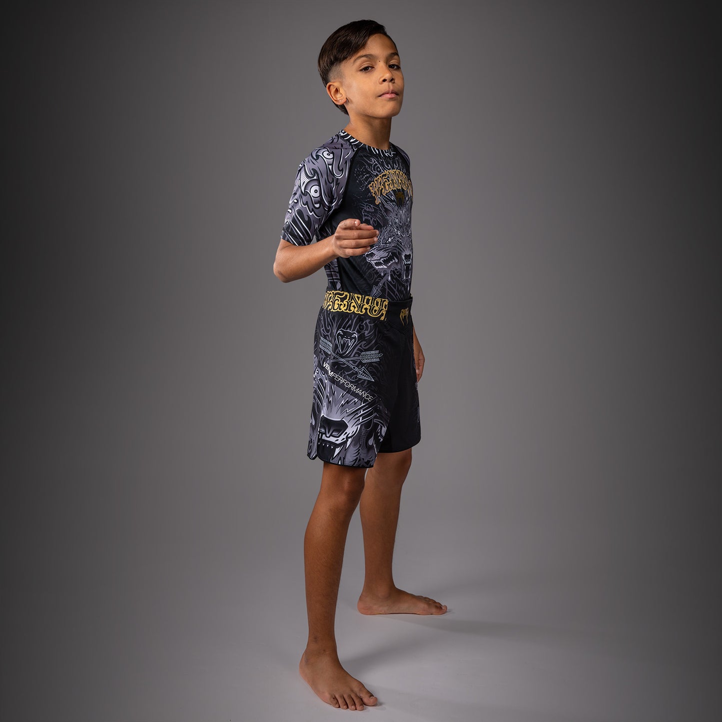 Venum Wolf Atak Kids Short Sleeve Rashguard - Black/Grey