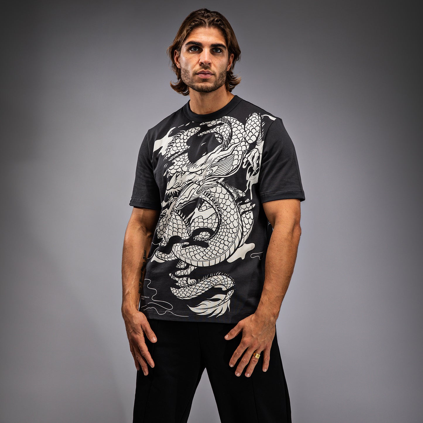 Venum Dragon’s Flight Men’s T-Shirt - Charcoal Grey/Cream White