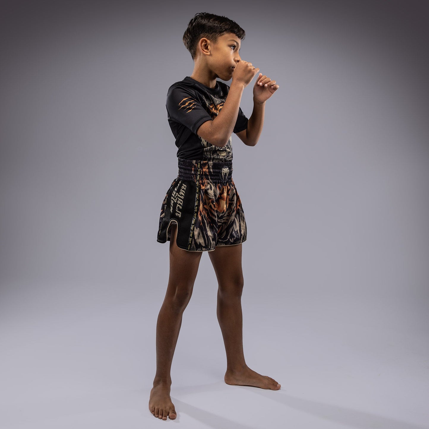 Venum Tiger Kids Muay Thai Shorts - Black/Neon Orange