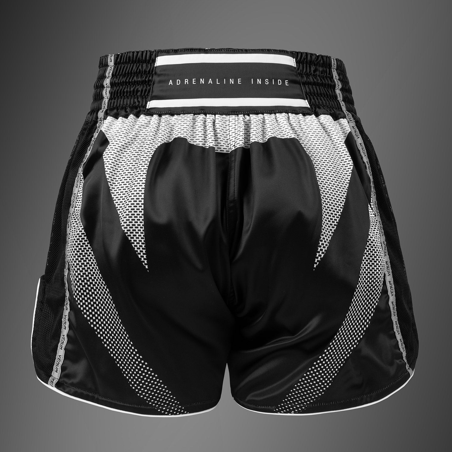 Venum Adrenaline Muay Thai Shorts - Black/Silver Grey  product-type_Muay Thai Shorts Venum