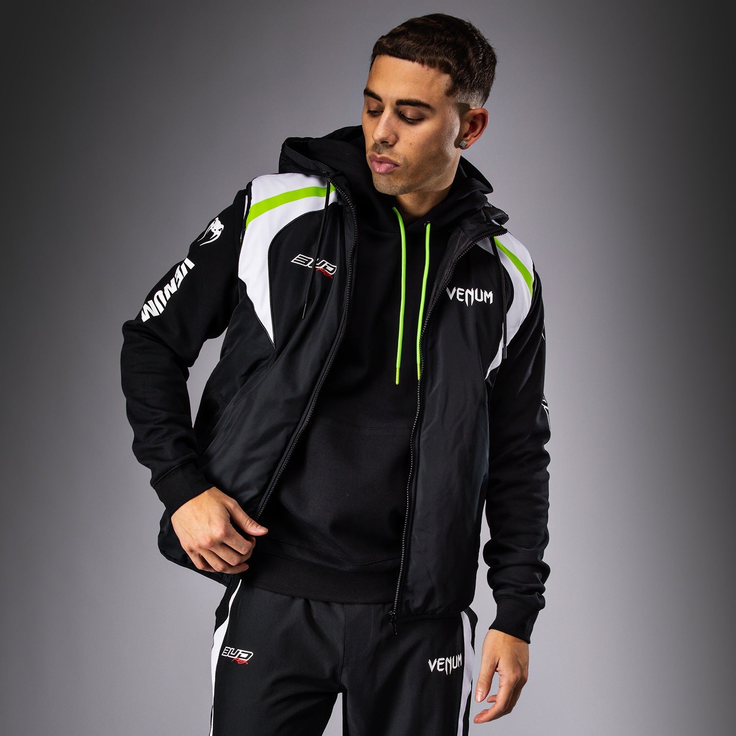 Venum x Bud Racing Down Jacket Black/White/Lime Green Venum