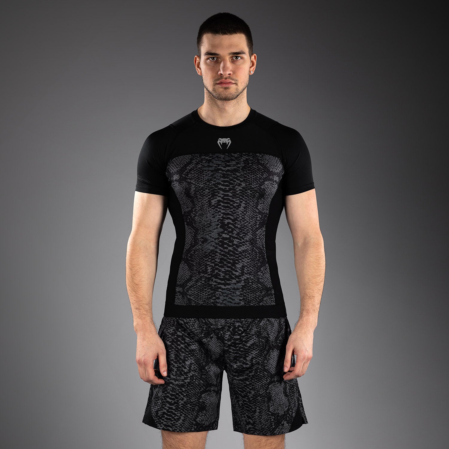 Venum G-Fit Scales Short Sleeve Rashguard - Black/ Charcoal Grey