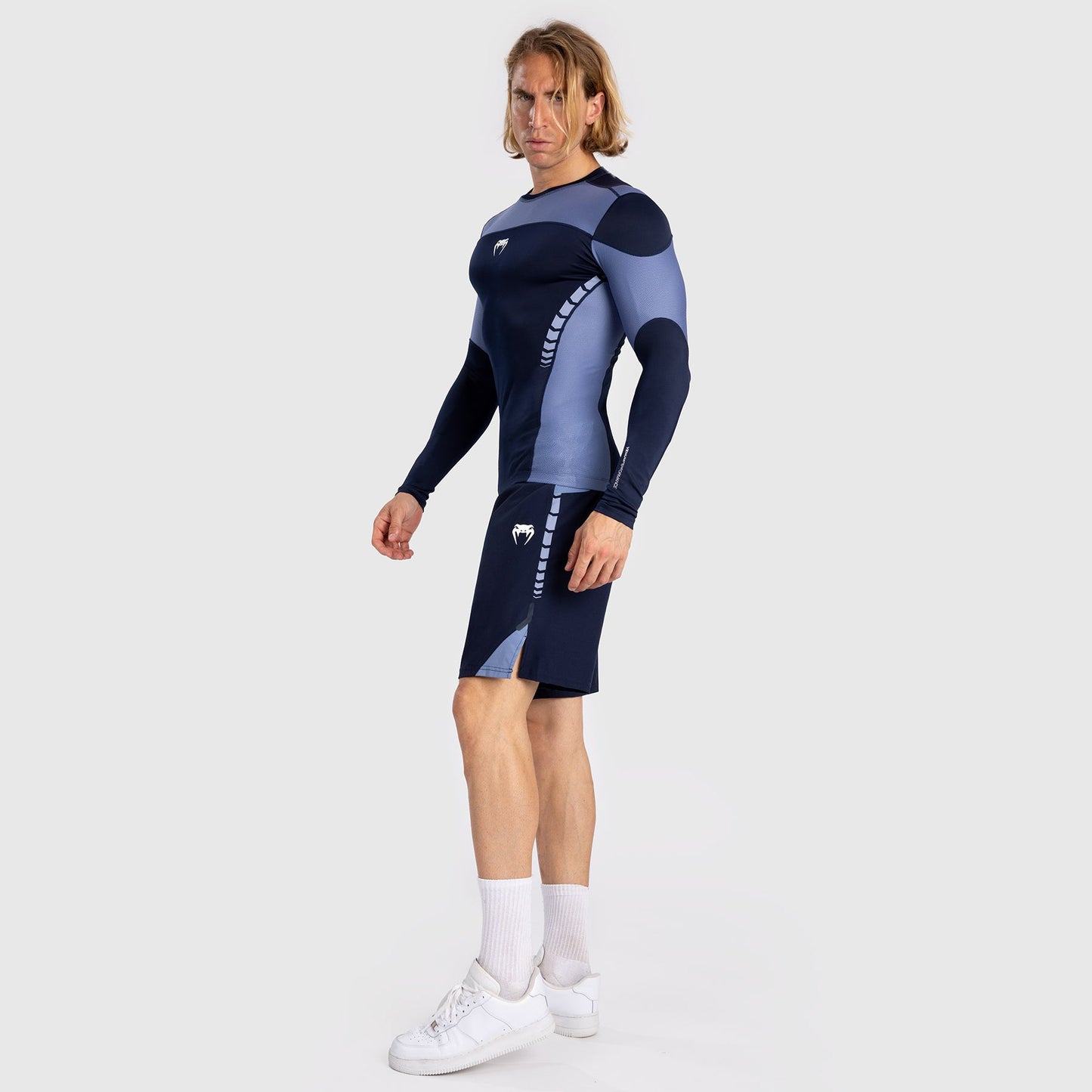 Venum Tempest Men's Long Sleeve Rashguard - Navy Blue/Blue