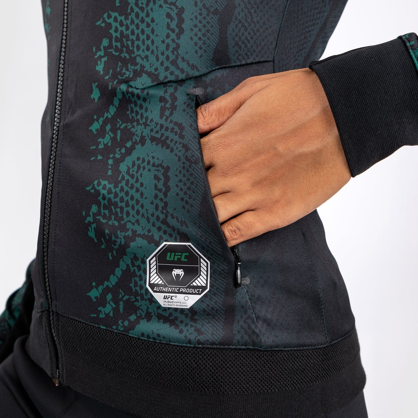 UFC Adrenaline by Venum  Personalized Authentic Fight Night Women’s Walkout Hoodie - Emerald Edition - Green/Black