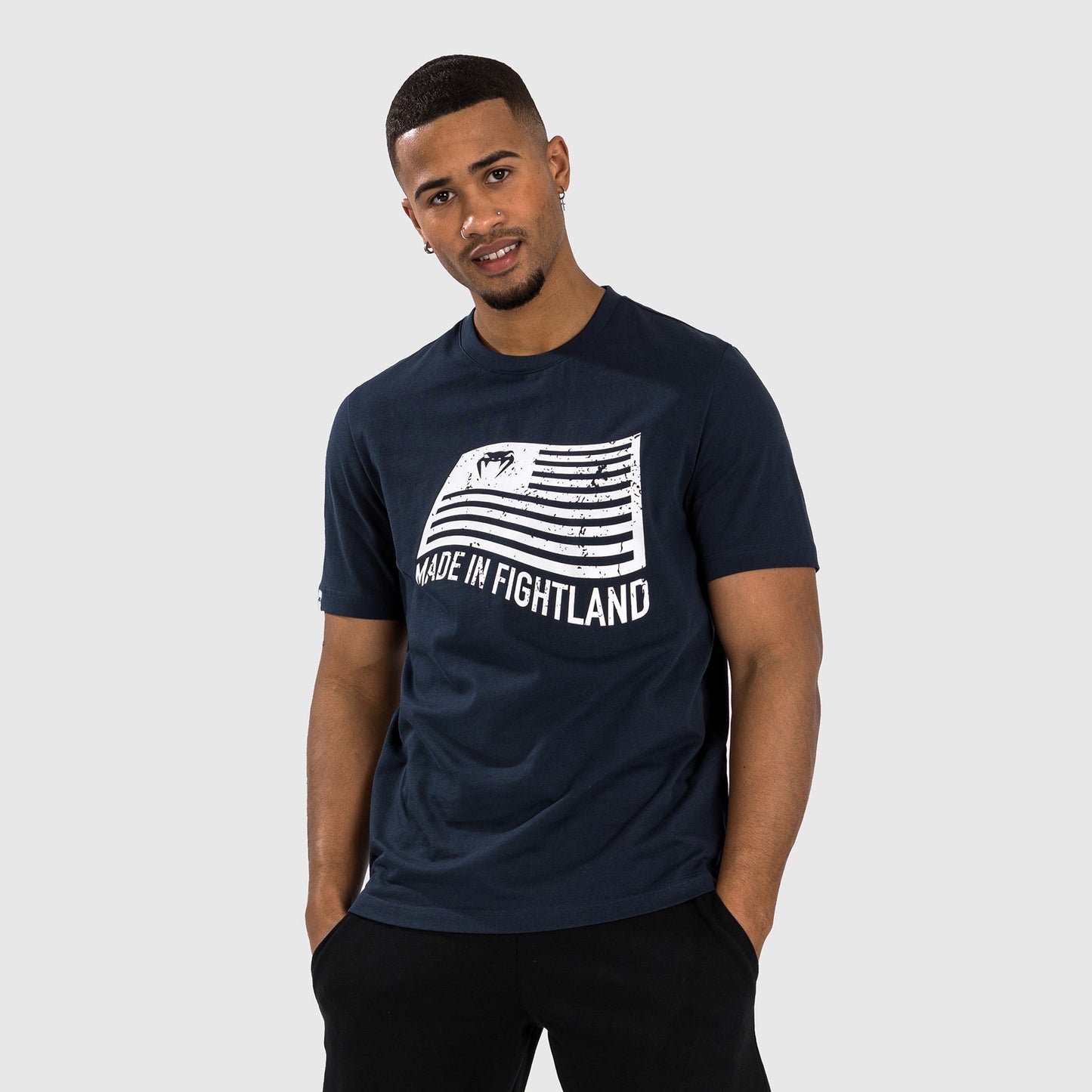Venum Made in Fightland T-Shirt - Navy Blue/White