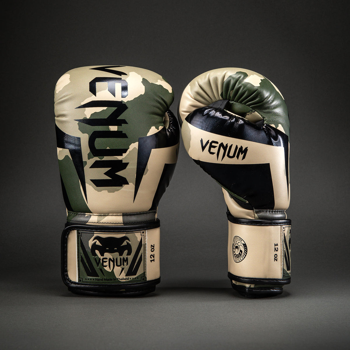 Venum Elite Camo Boxing Gloves - Khaki/ Off-White