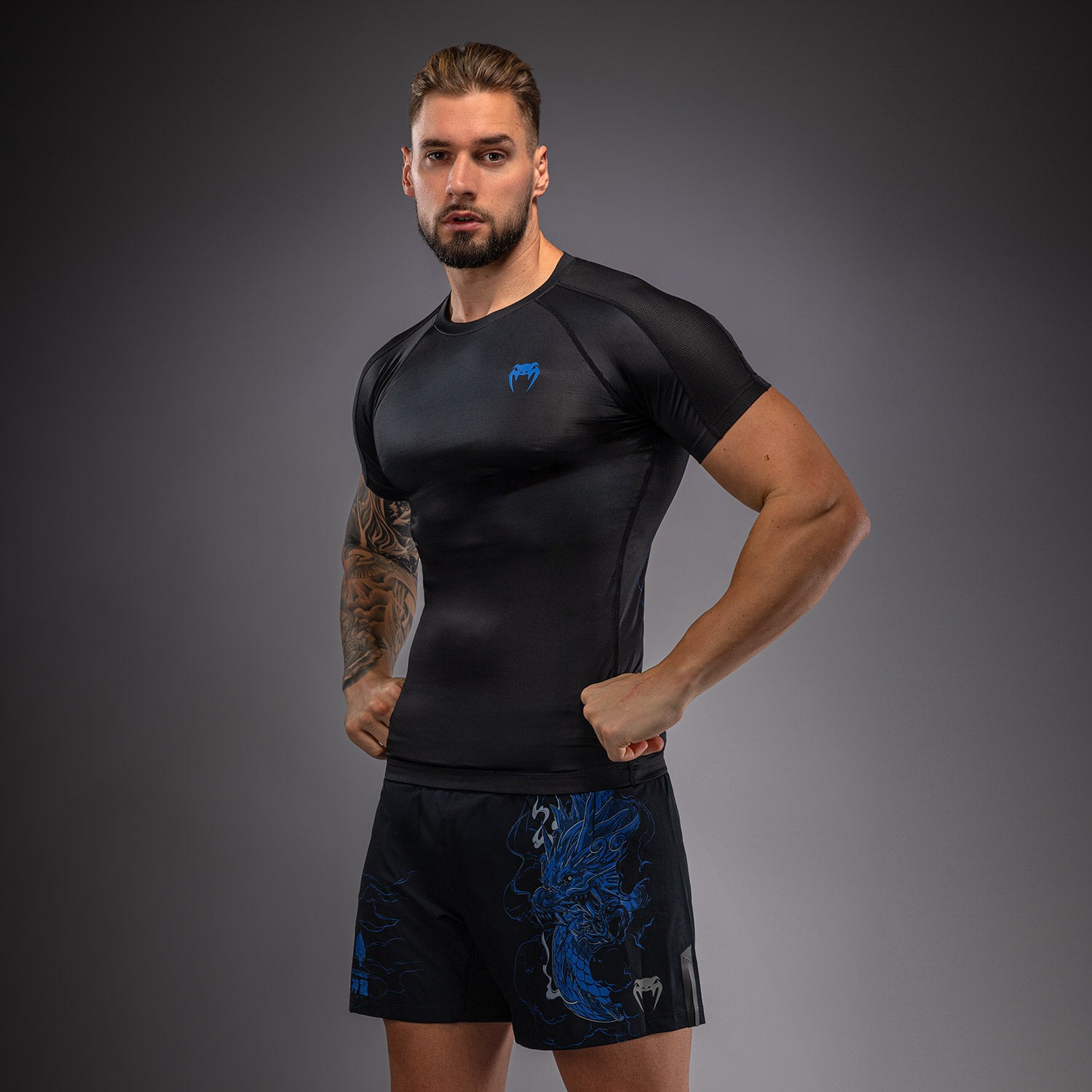 Thunder Dragon Short Sleeves Rashguard - Black/Royal Blue - - Venum