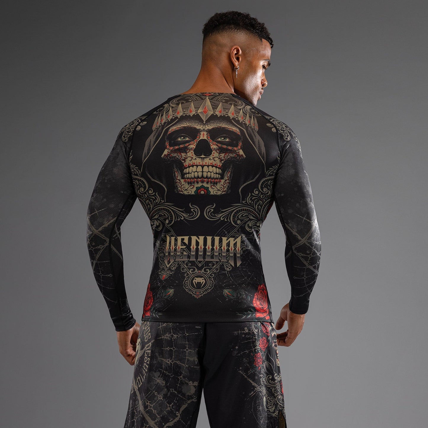 Venum Santa Muerte 5.0 Men’s Long Sleeve Rashguard - Deep Black/Gold