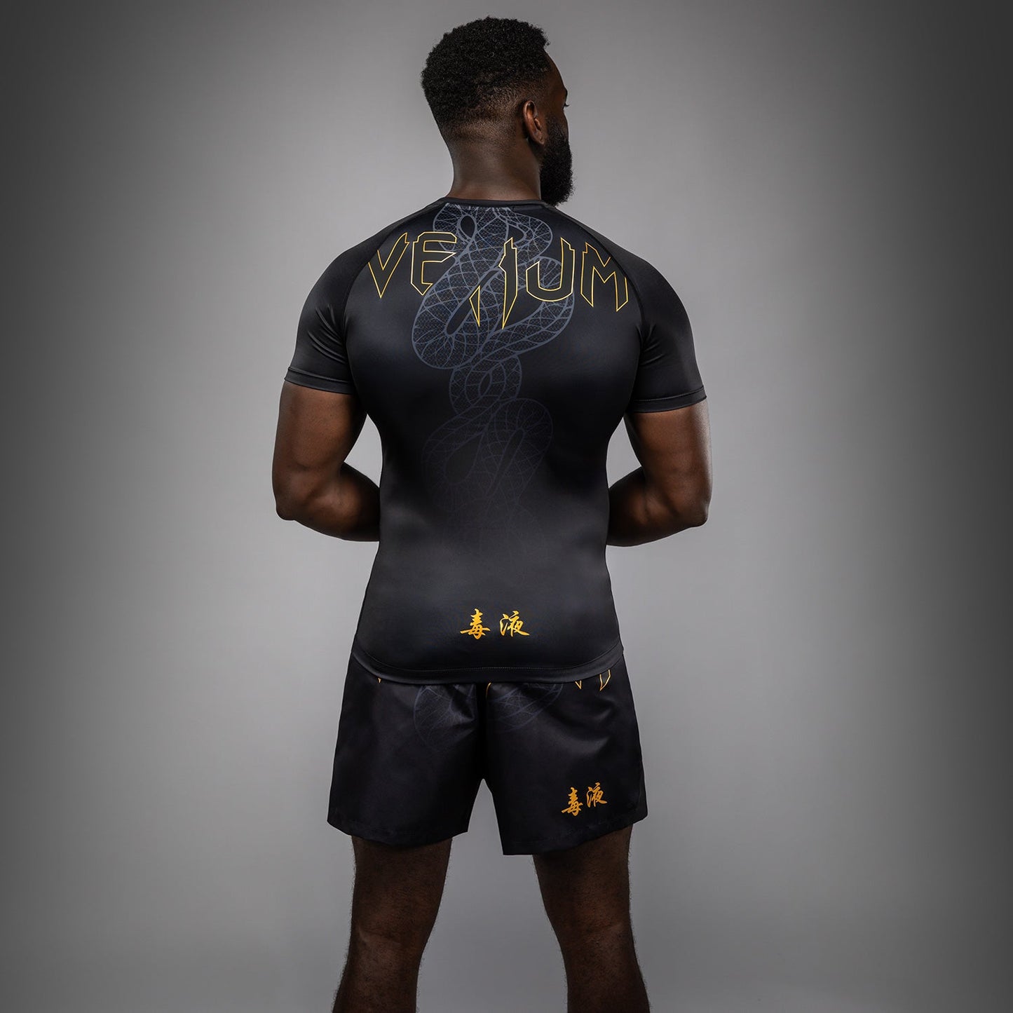Venum Serpenti Short Sleeve Rashguard - Black/Silver/Gold