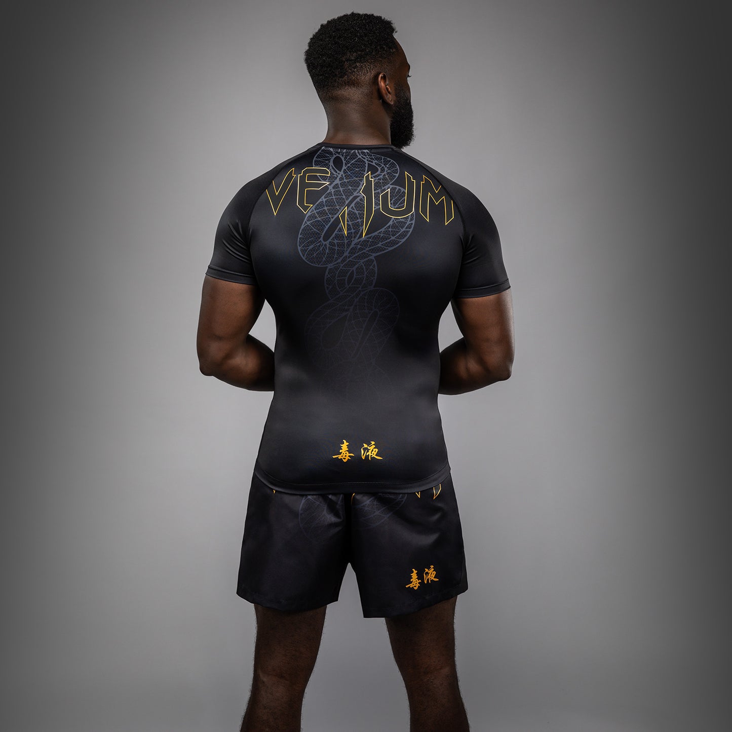 Venum Serpenti Short Sleeve Rashguard - Black/Silver/Gold