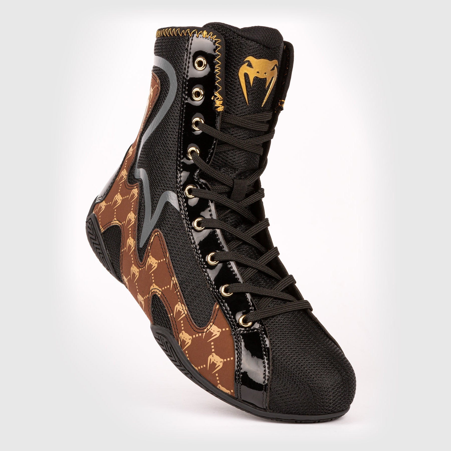 Venum Elite Evo Monogram Boxing Shoes – Black/Brown Venum