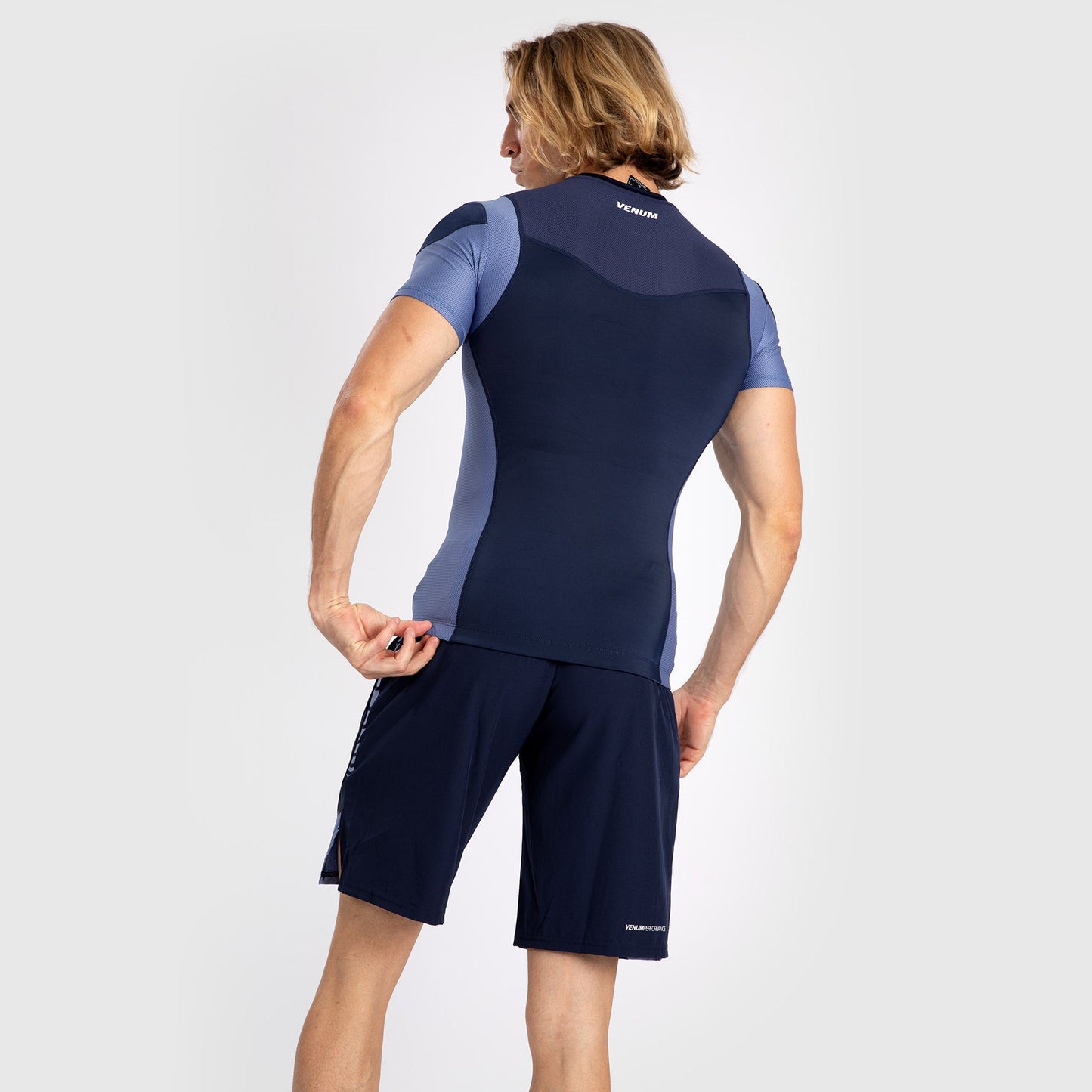 Venum Tempest Men's Short Sleeve Rashguard - Navy Blue/Blue