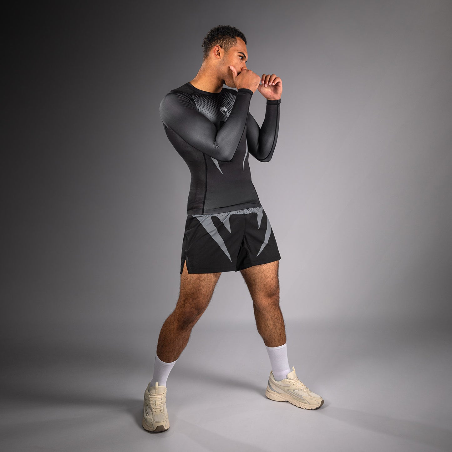 Venum No Gi Rashguards - Black/ Silver Grey