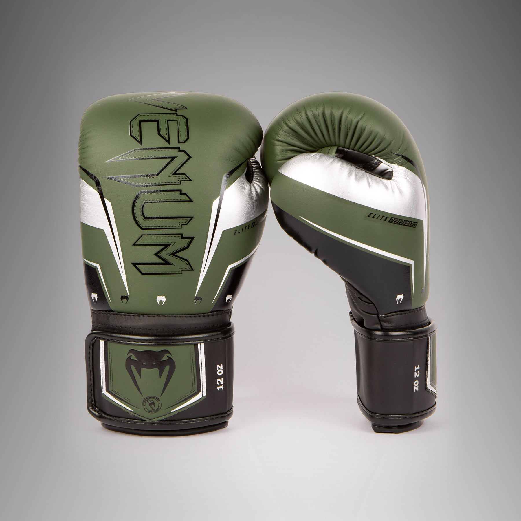Venum Elite Evo Boxing Gloves - Khaki/Silver - Venum