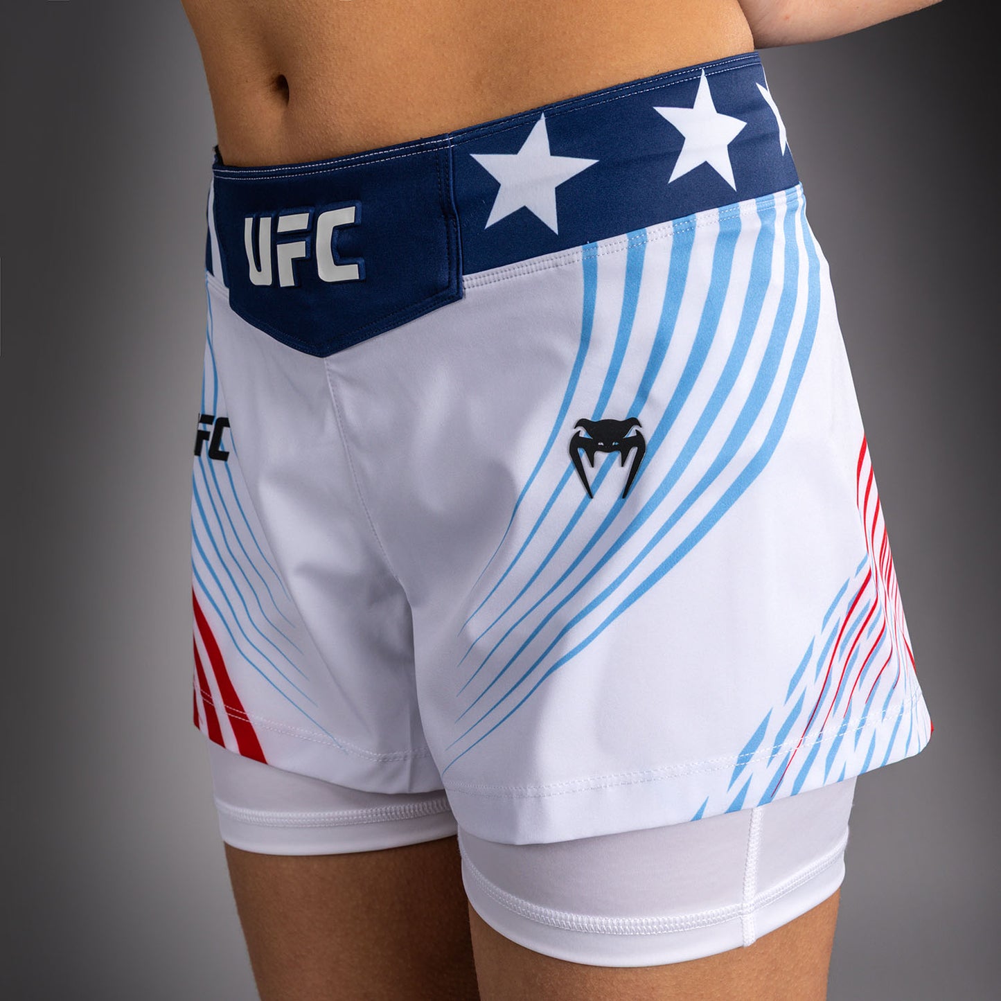 Women's Official UFC Freedom 250 by Venum White Personalized Authentic Fight Night Fight Short  product-type_MMA Shorts Venum
