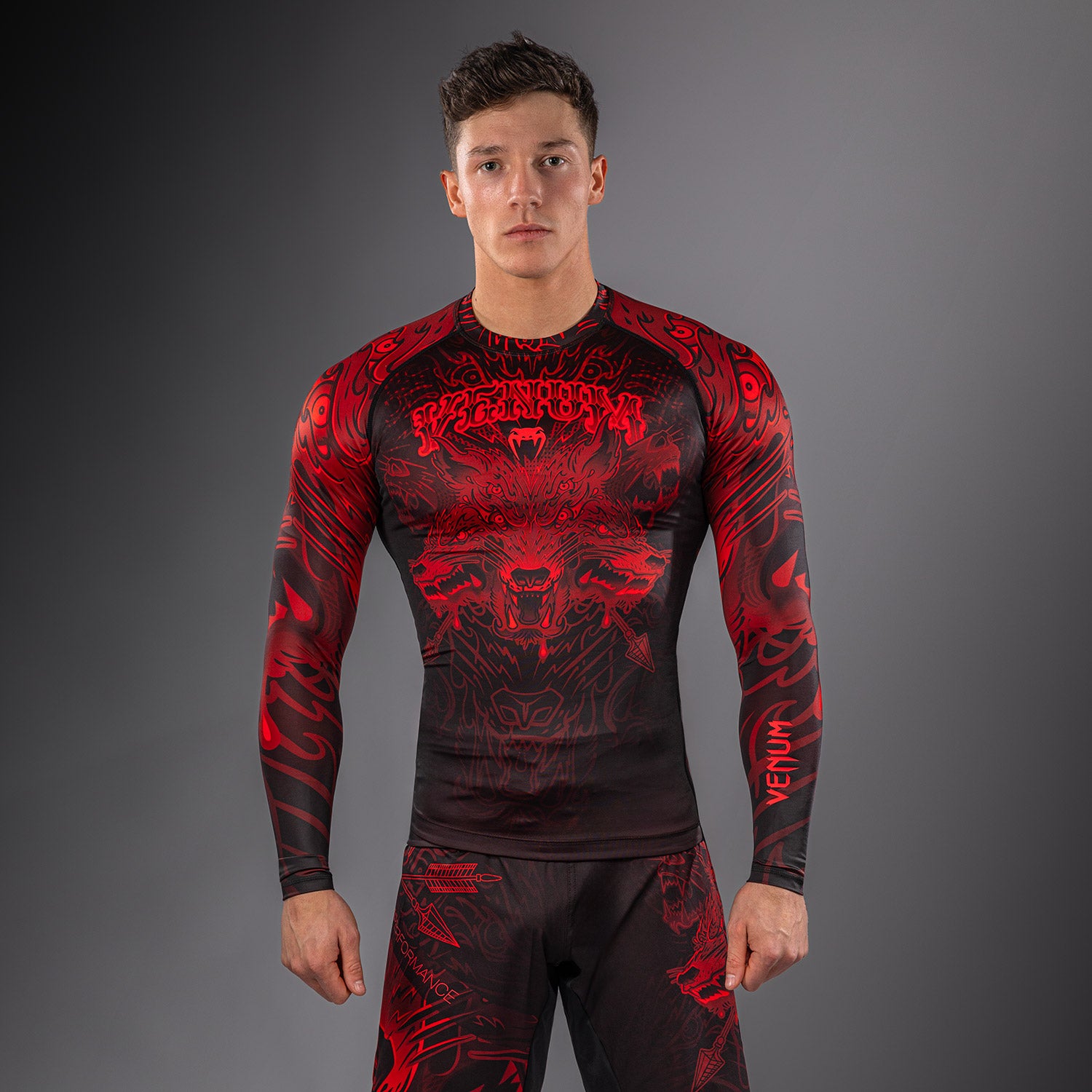 Venum Wolf Atak Long Sleeve Rashguard - Black/Red - Venum - Venum