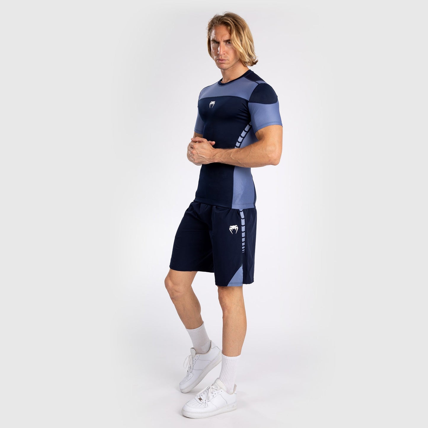 Venum Tempest Men's Short Sleeve Rashguard - Navy Blue/Blue