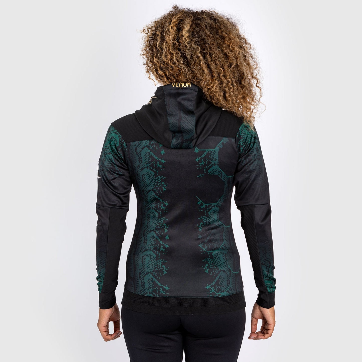 UFC Adrenaline by Venum Personalized Authentic Fight Night Women’s Walkout Hoodie  - Emerald Edition - Green/Black/Gold