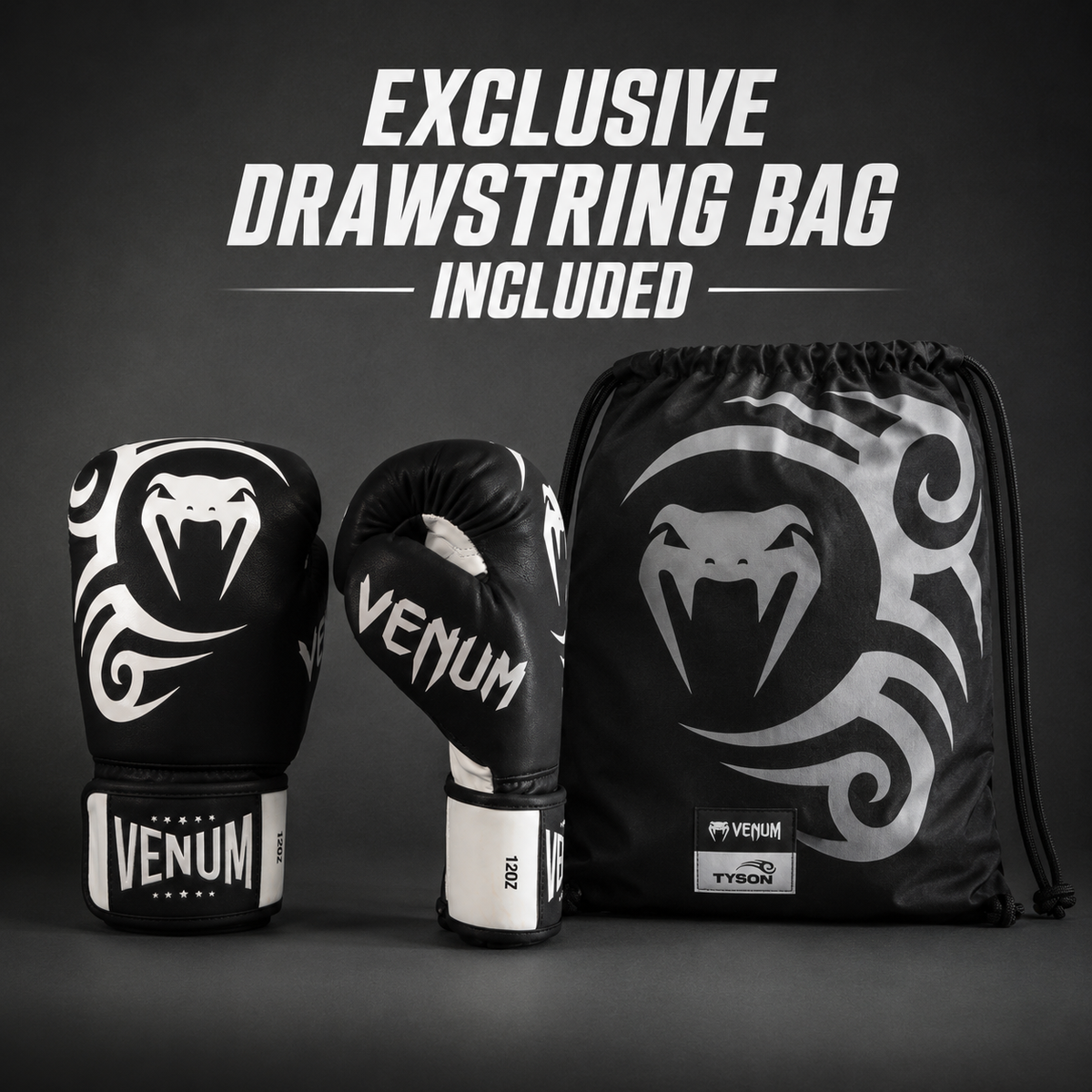 Mike Tyson Replica Boxing Gloves - Deep Black/Optical White -