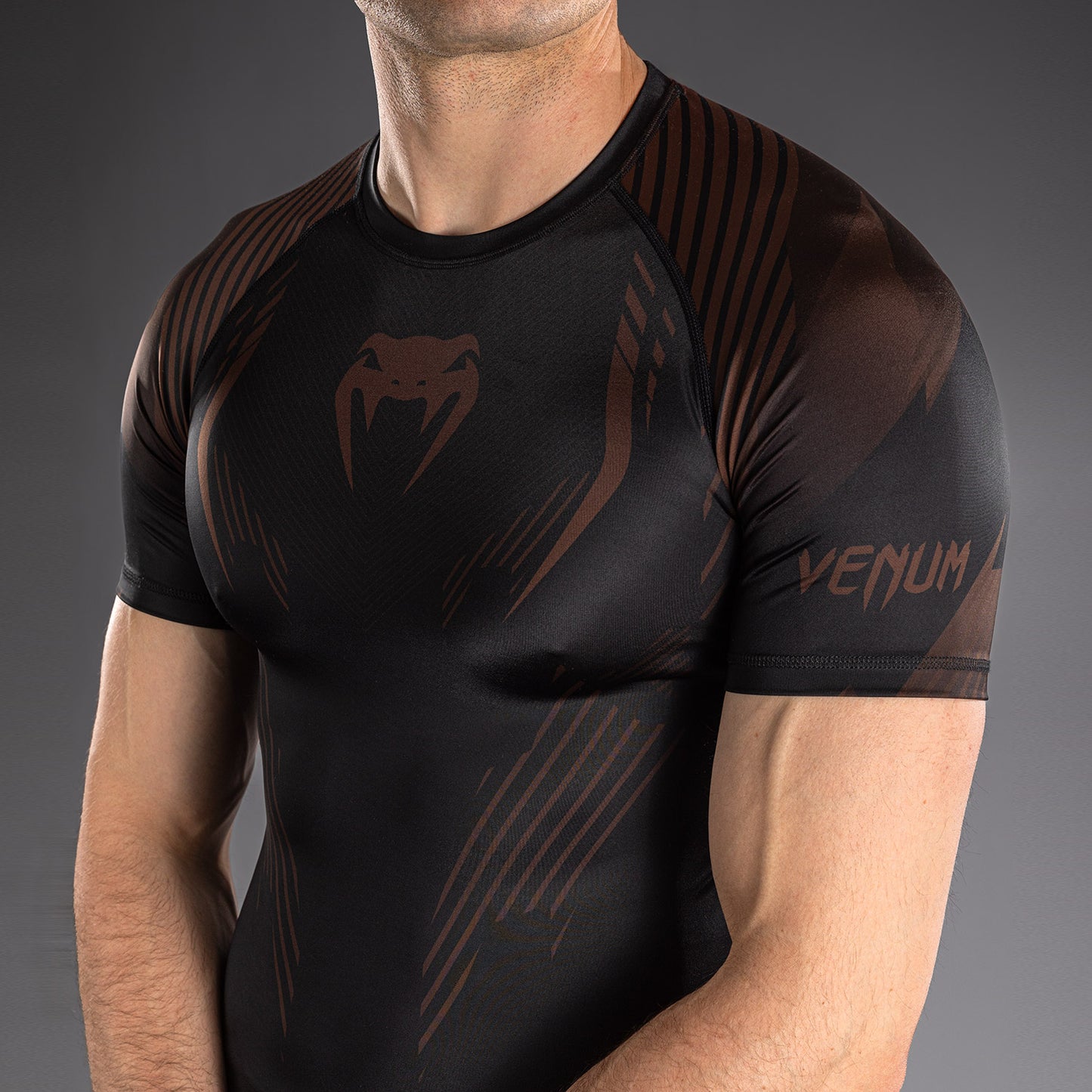 Venum No-Gi 6.0 Short Sleeve Rashguard - Black/Brown  product-type_Compression T-Shirts Venum