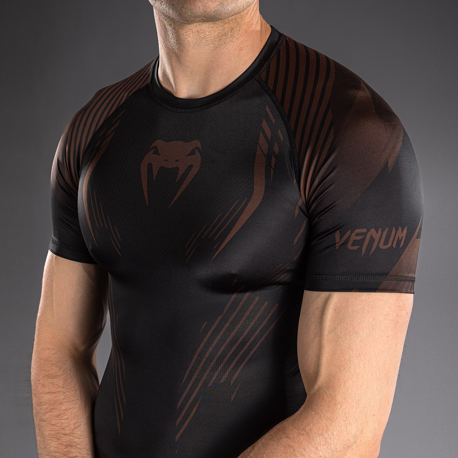 Venum No-Gi 6.0 Short Sleeve Rashguard - Black/Brown  product-type_Compression T-Shirts Venum