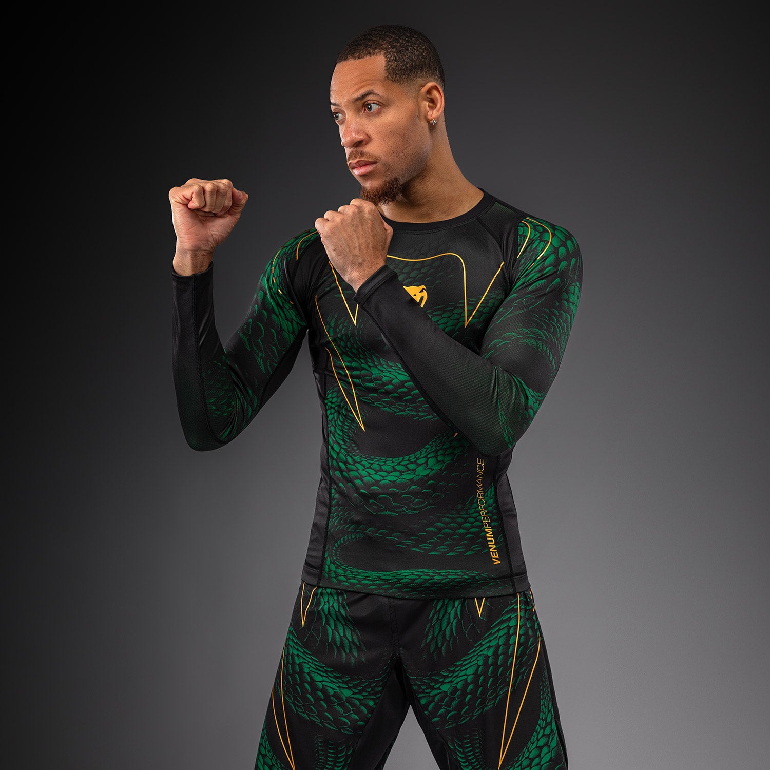 Venum Matupa Long Sleeve Rashguard - Black/Green/Gold - Venum