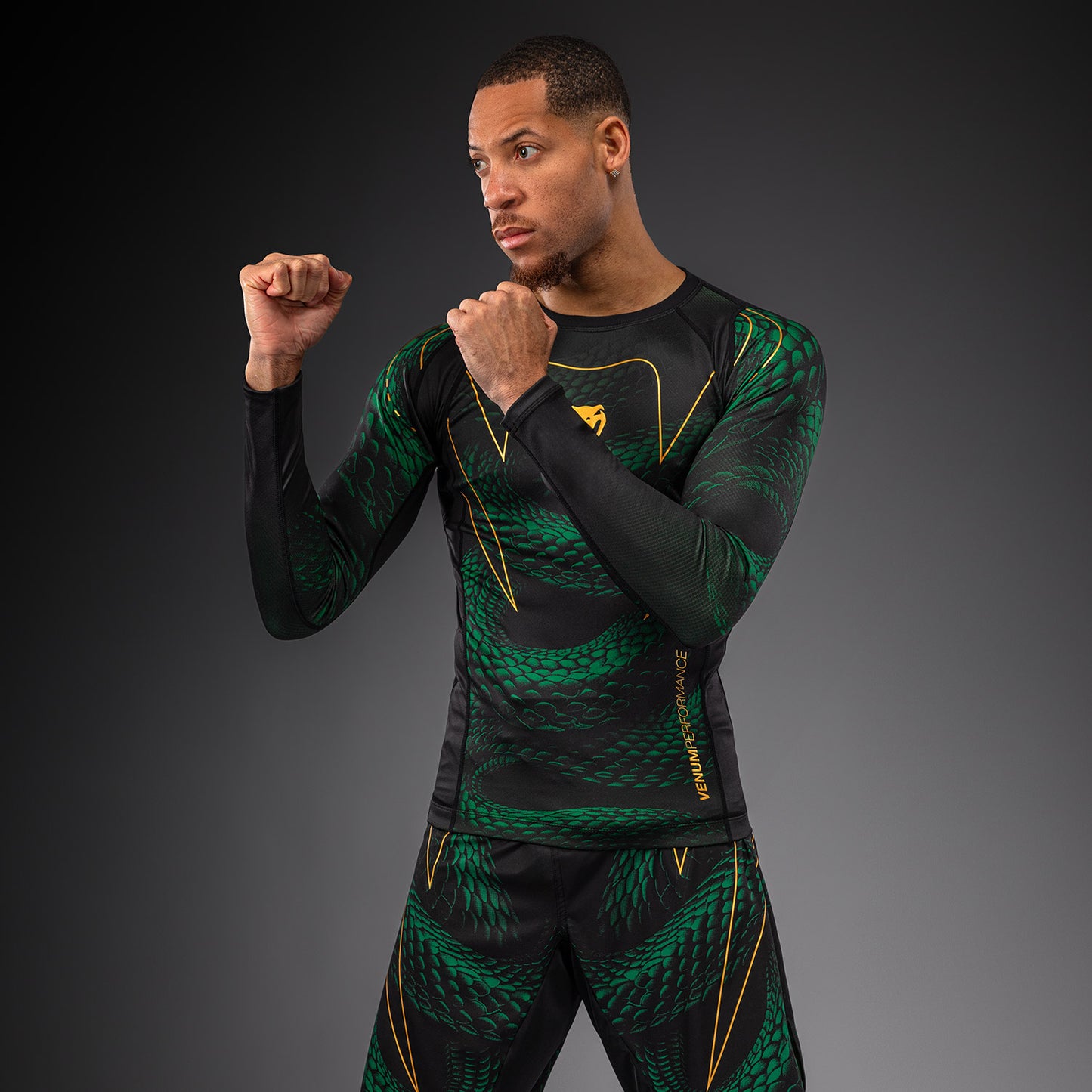 Venum Matupa Long Sleeve Rashguard - Black/Green/Gold