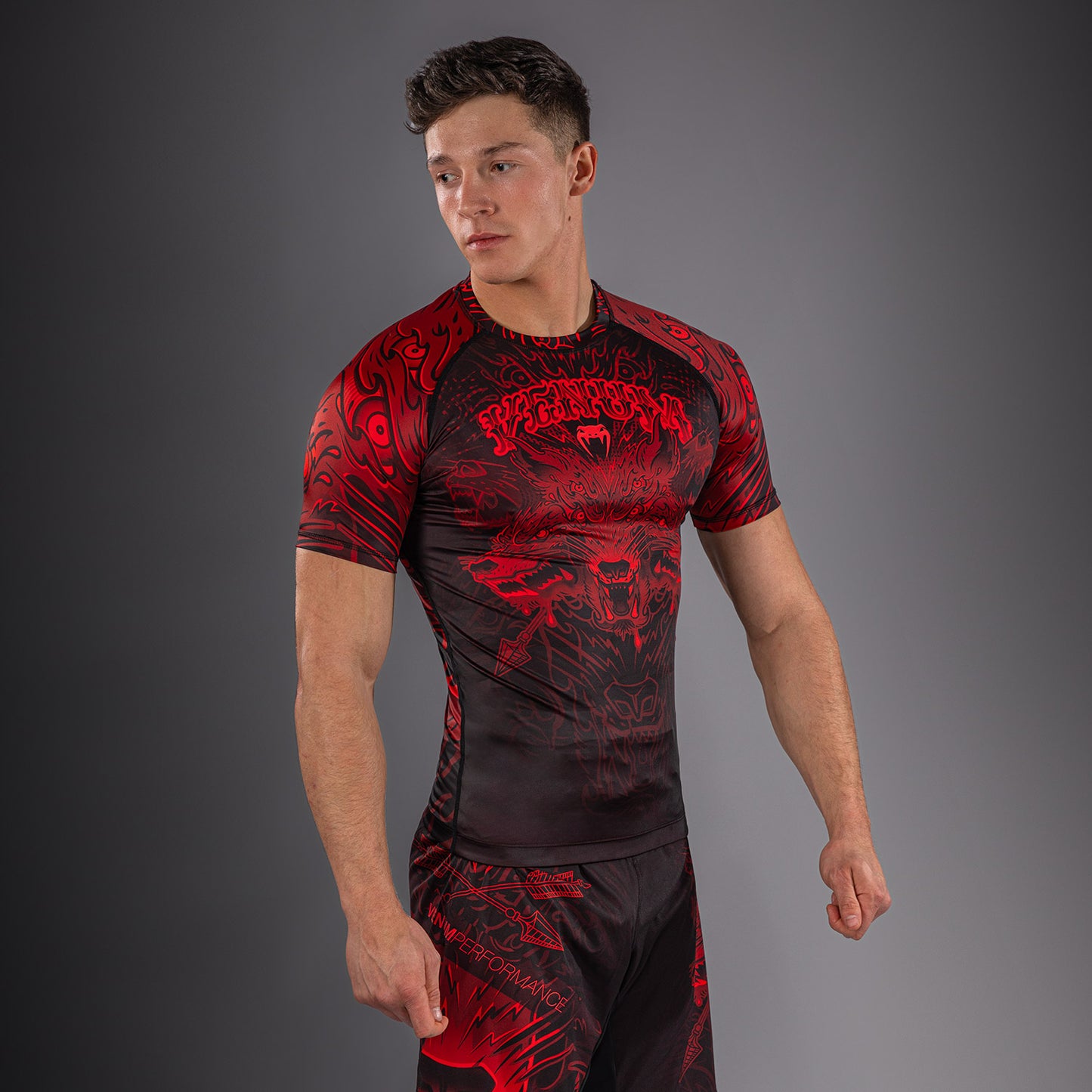 Venum Wolf Atak Short Sleeve Rashguard - Black/Red