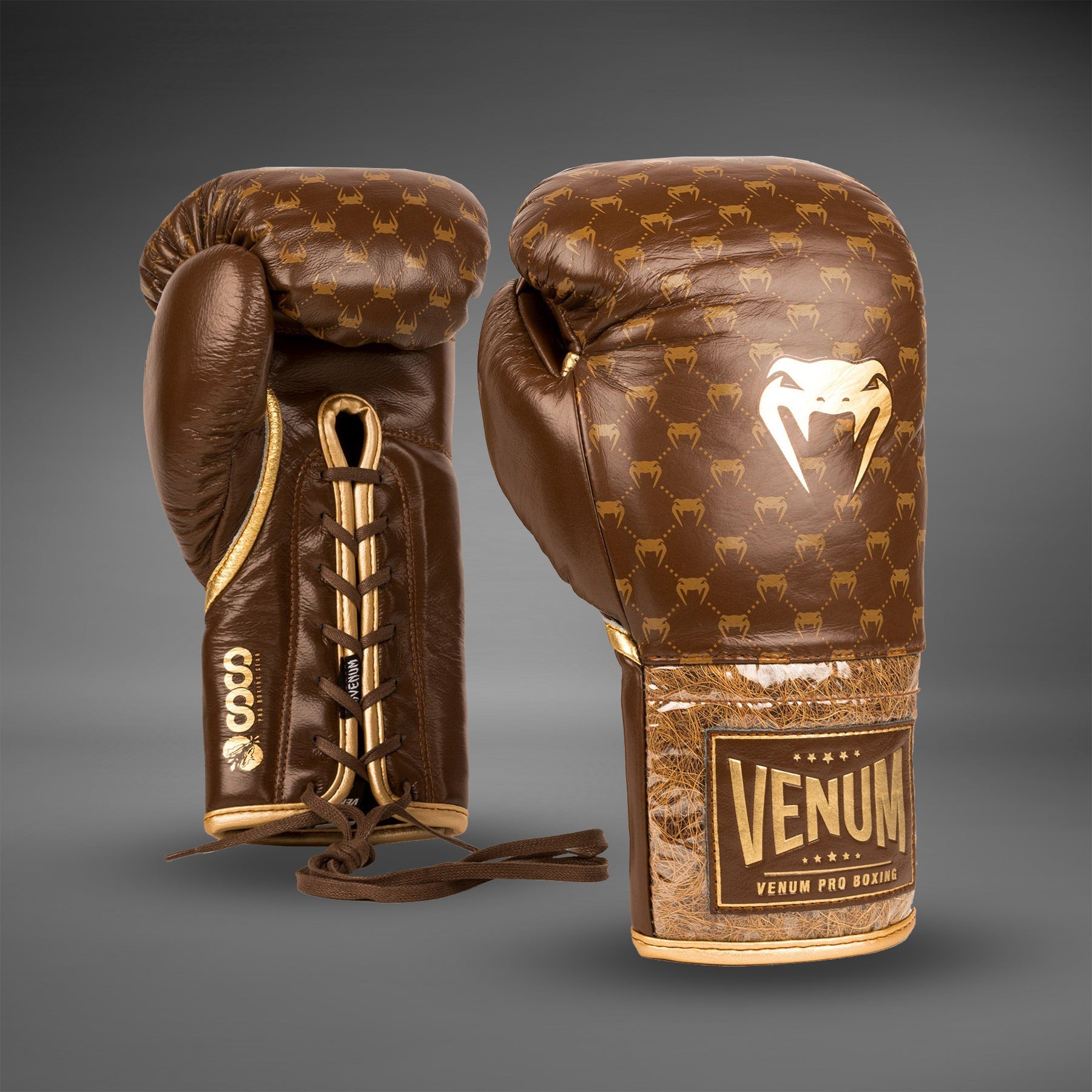 Venum Coco Monogram Pro Lace Up Boxing Gloves - Grizzly Brown - Venum