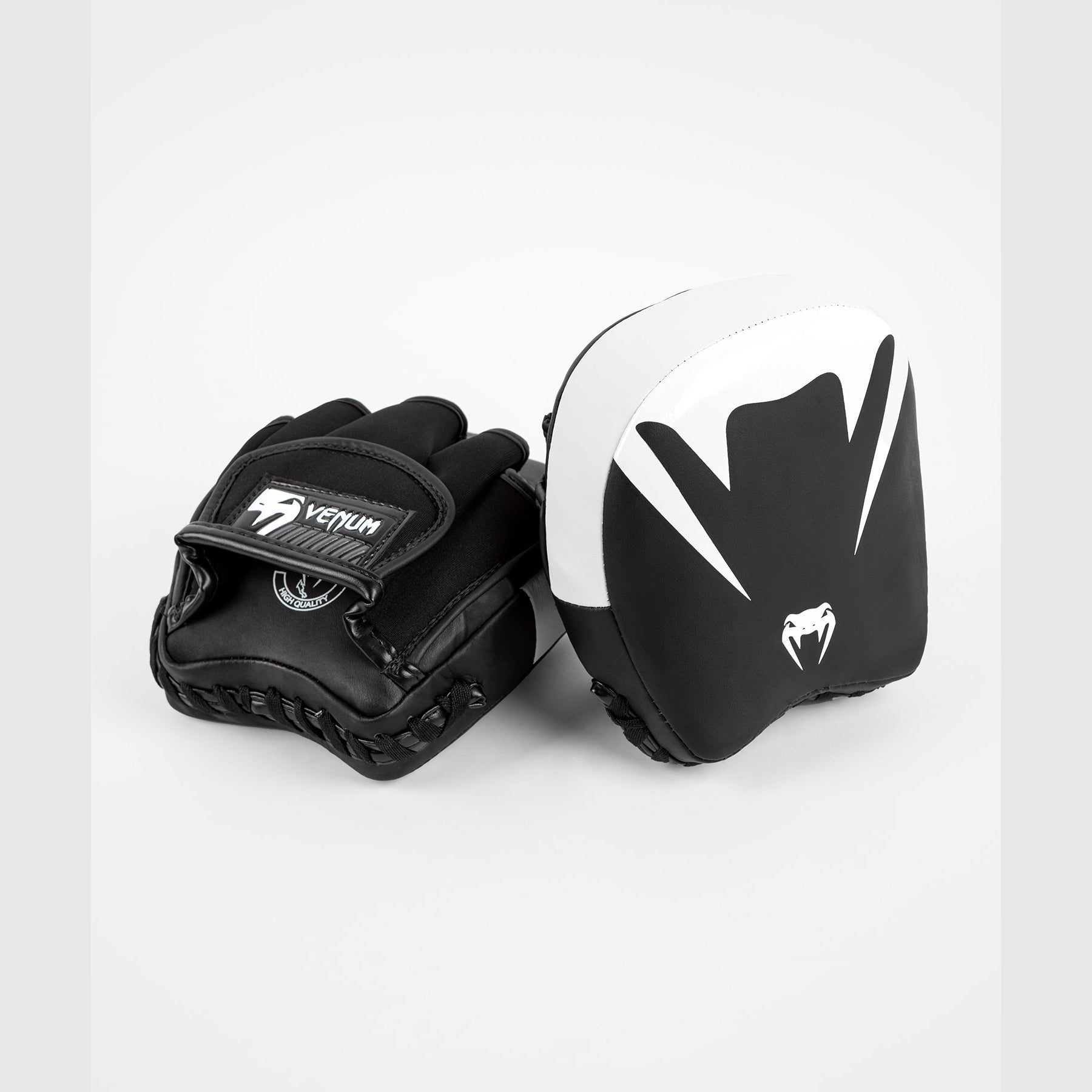 Venum Elite Thick Coaching Mitts Leather Mini (Pair) - Black/White