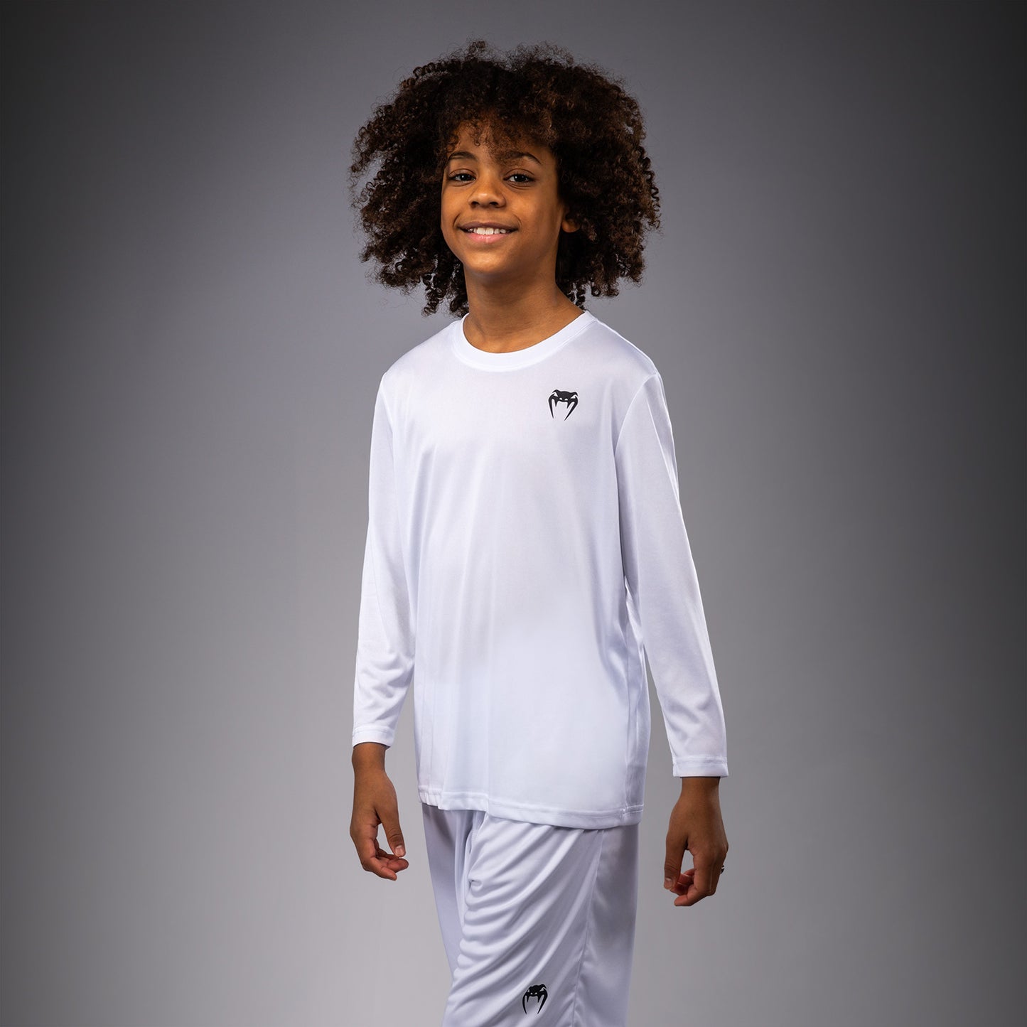 Venum Lineup Youth Performance Long Sleeve T-Shirt - White/Black  product-type_Dry Tech T-Shirts Venum