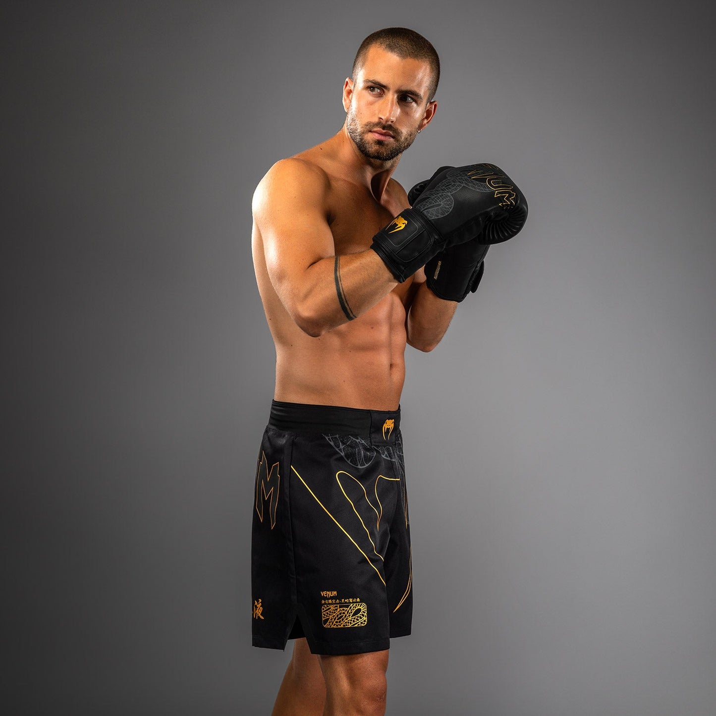 Venum Serpenti Fight Shorts - Black/Silver/Gold