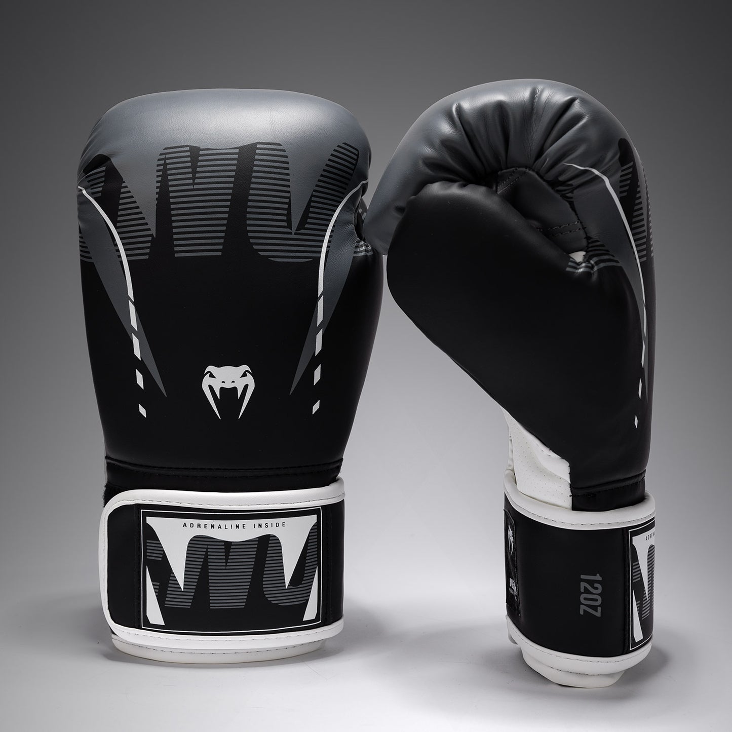 Venum Adrenaline Boxing Gloves - Black/Silver Grey