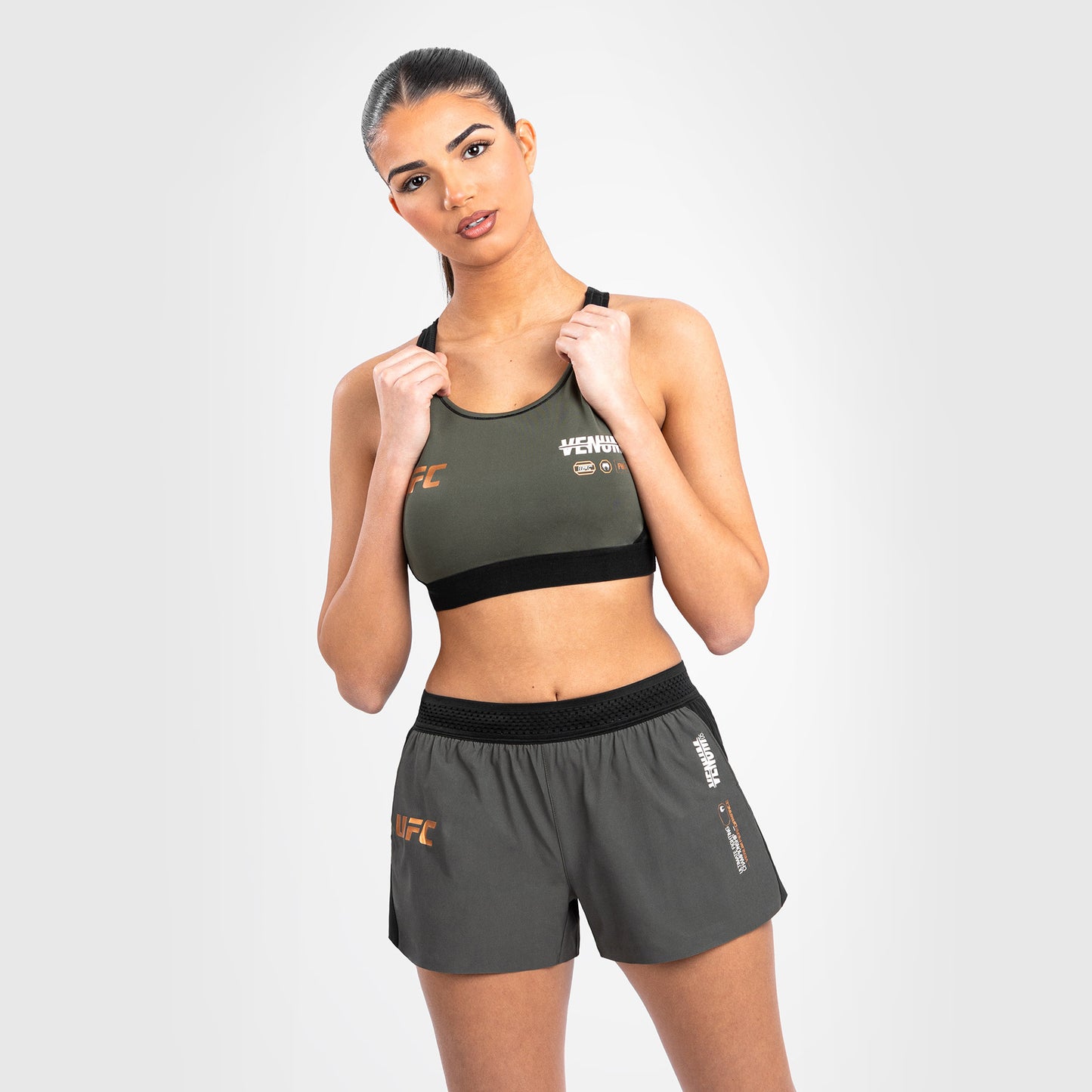 UFC Adrenaline by Venum Fight Week Women’s Sports Bra - Khaki/Bronze
