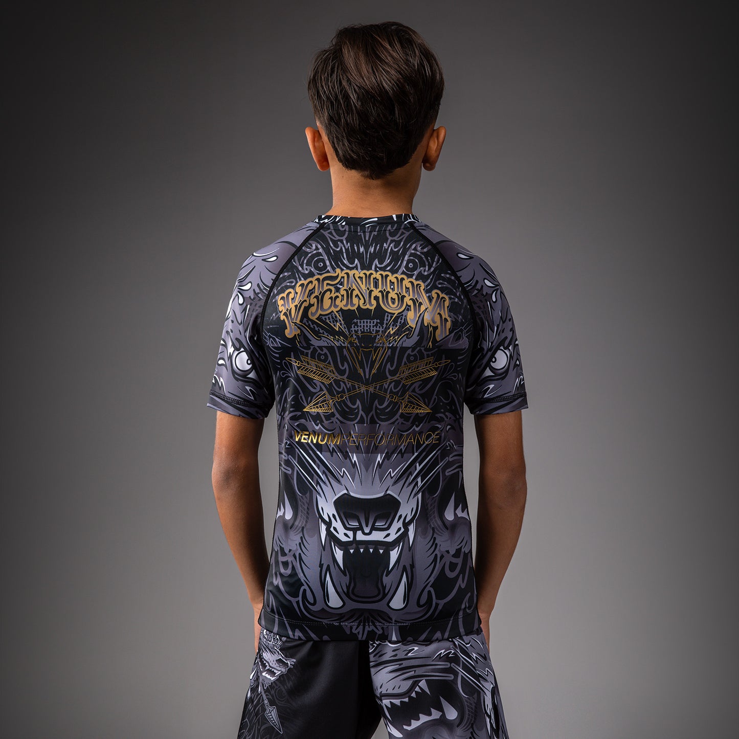 Venum Wolf Atak Kids Short Sleeve Rashguard - Black/Grey