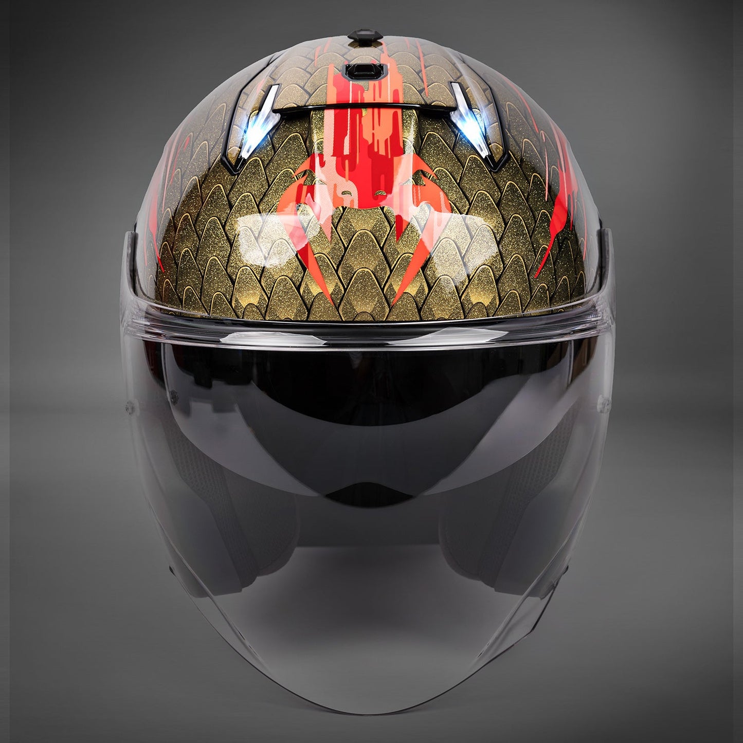 Venum x Shark SKWAL i3 JET Motorcycle Helmet - Red/Gold