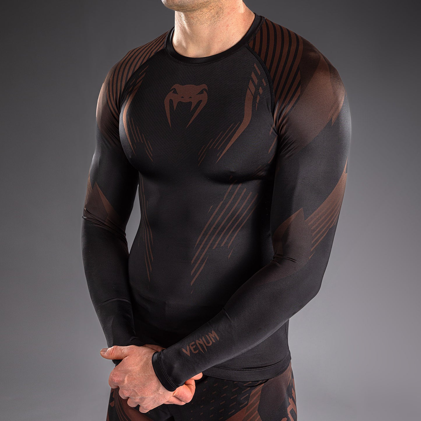 Venum No-Gi 6.0 Long Sleeve Rashguard - Black/Brown  product-type_Compression T-Shirts Venum