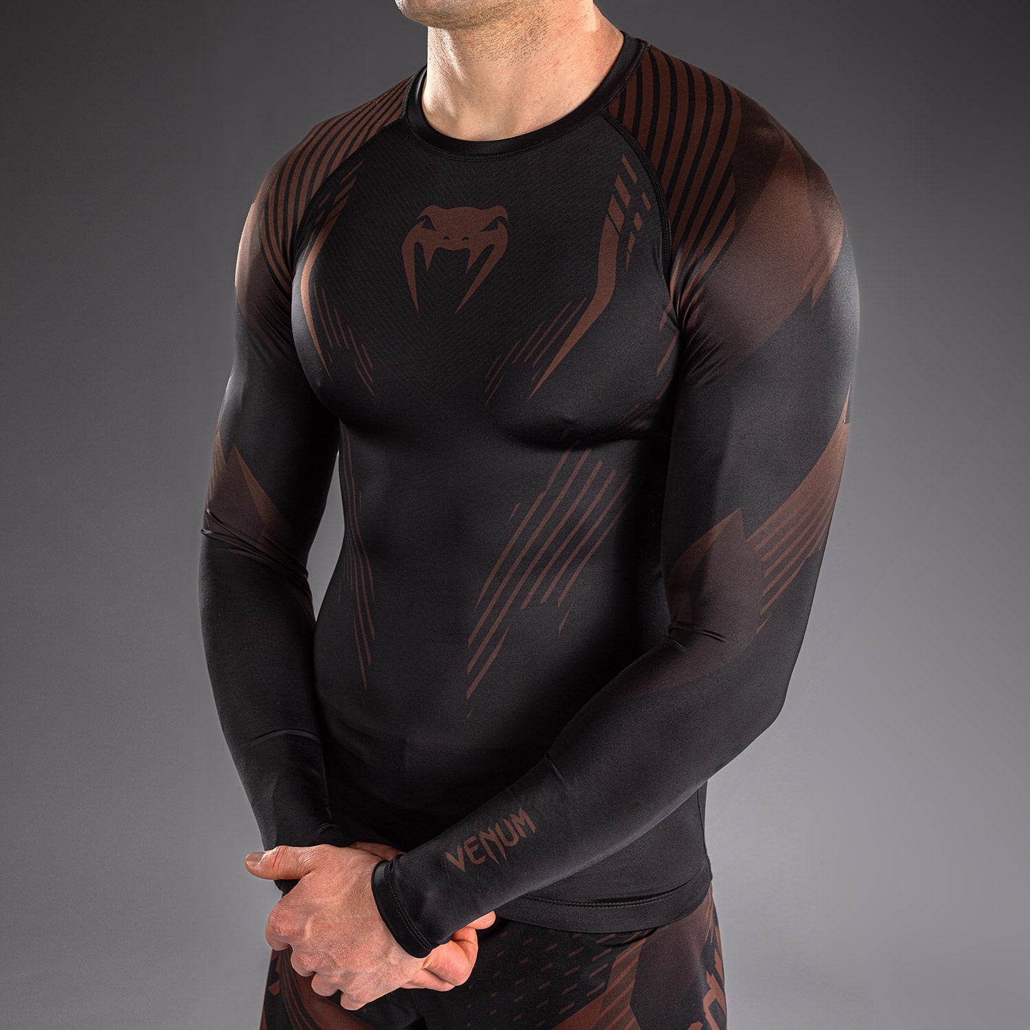 Venum No-Gi 6.0 Long Sleeve Rashguard - Black/Brown  product-type_Compression T-Shirts Venum