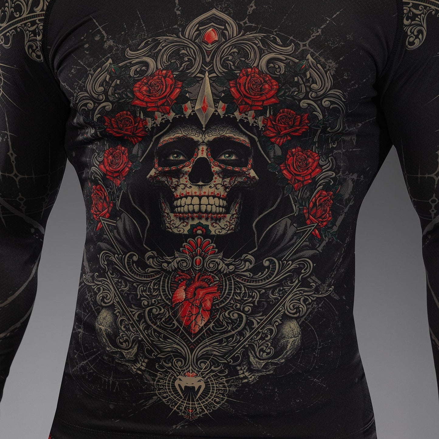 Venum Santa Muerte 5.0 Men’s Long Sleeve Rashguard - Deep Black/Gold