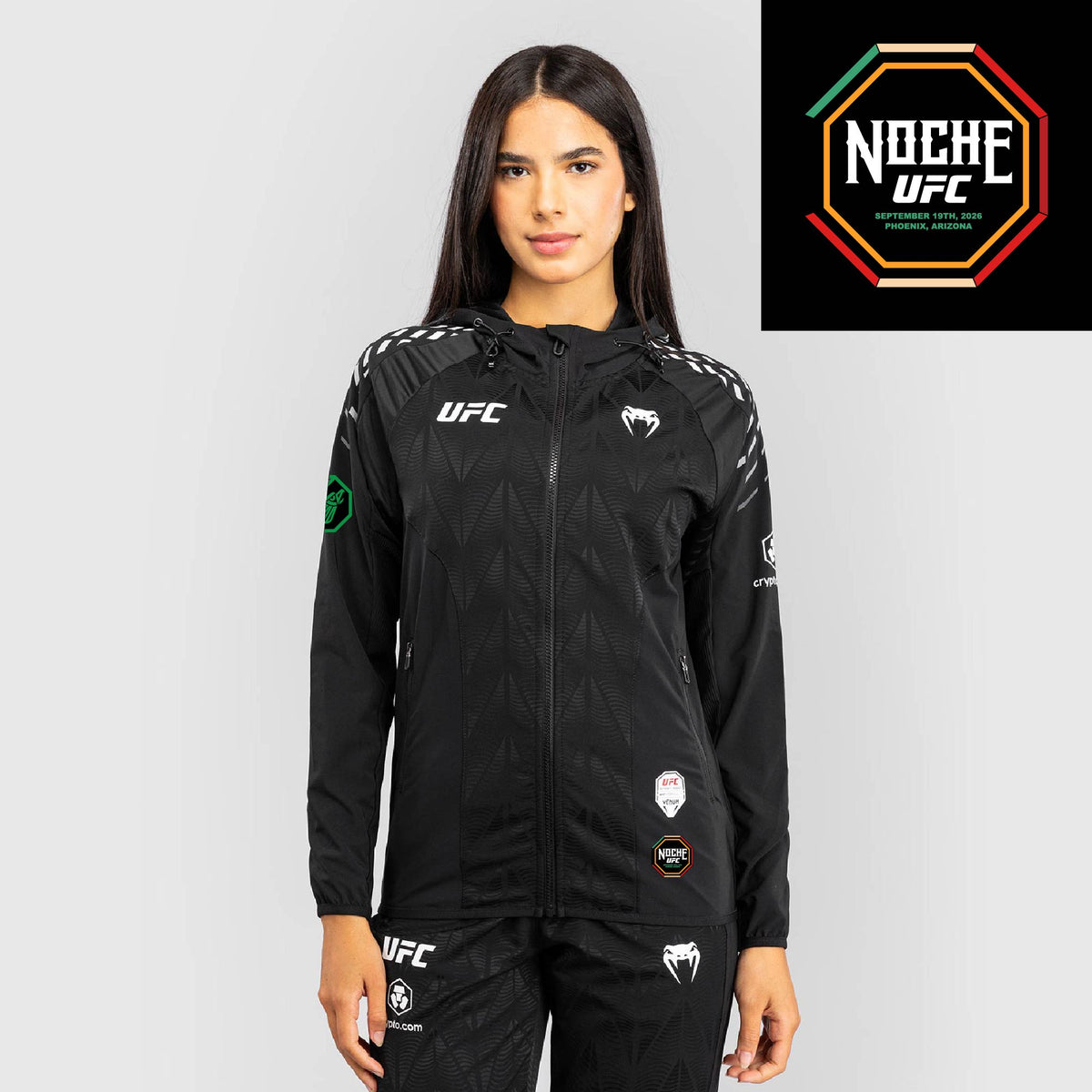 Women's UFC Zenith by Venum Black Authentic Noche UFC Fight Night Walkout Hoodie - Grasso