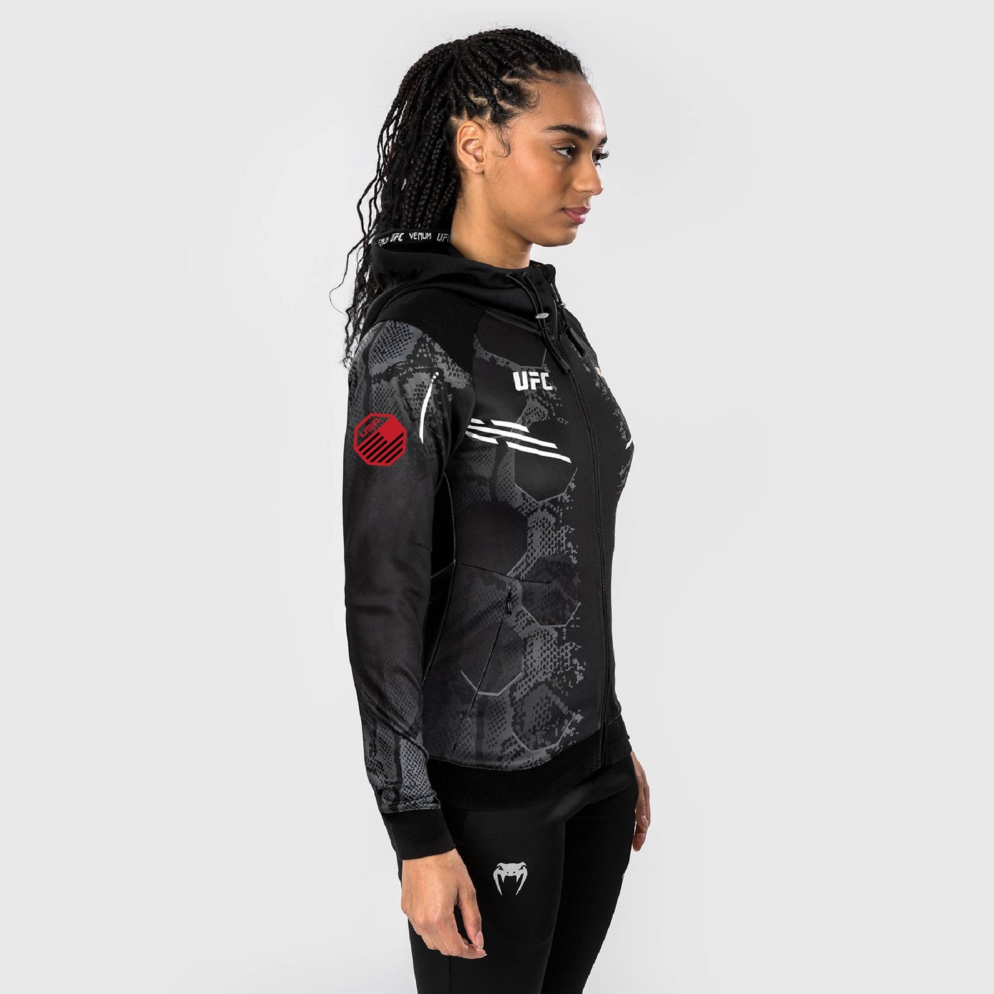 UFC Adrenaline by Venum Fighters Authentic Fight Night Women's Walkout Hoodie - Black - Dustin Poirier